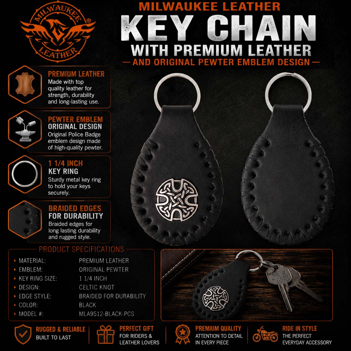 Milwaukee Leather Black Key Chain MLA9512
