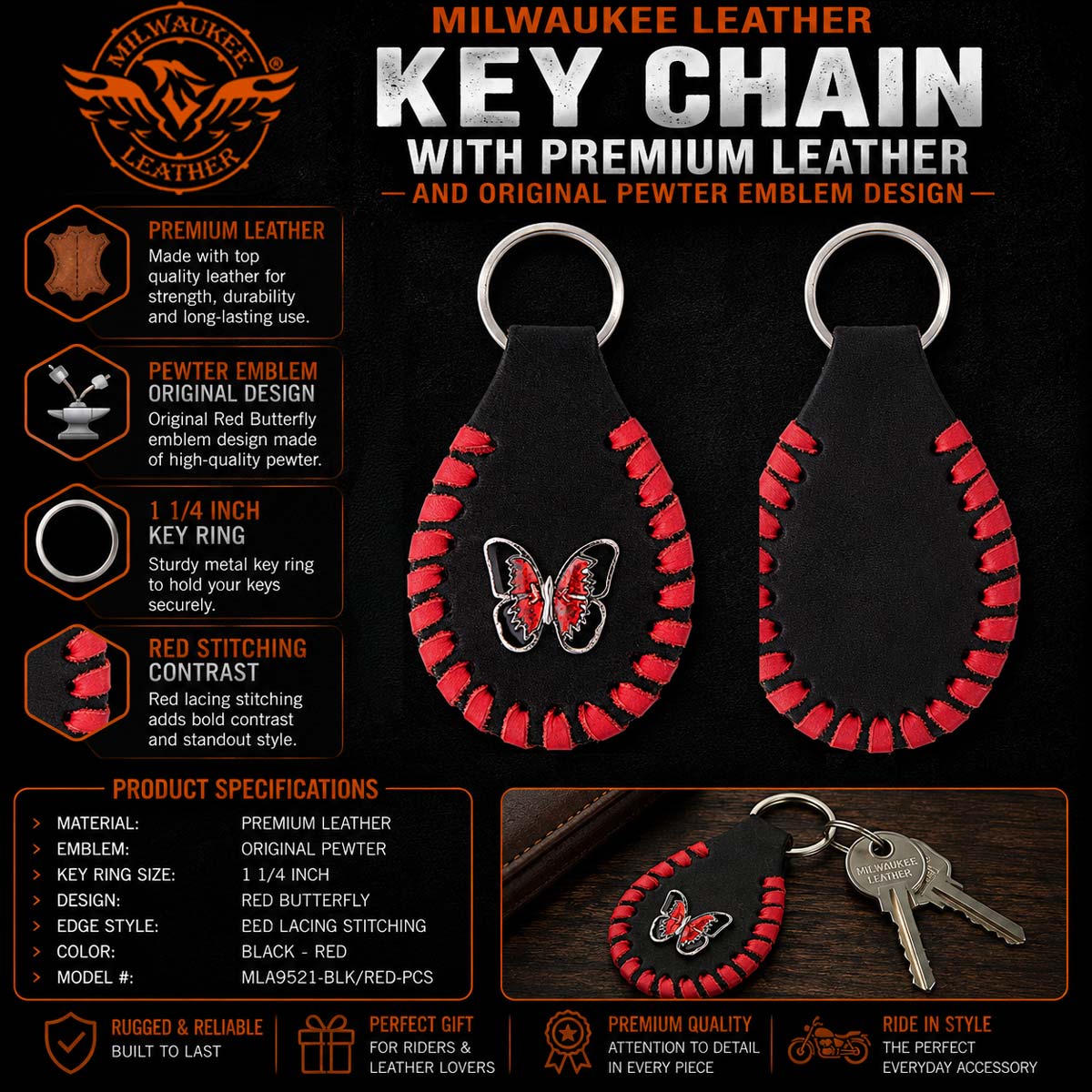 Milwaukee Leather Black Key Chain MLA9521