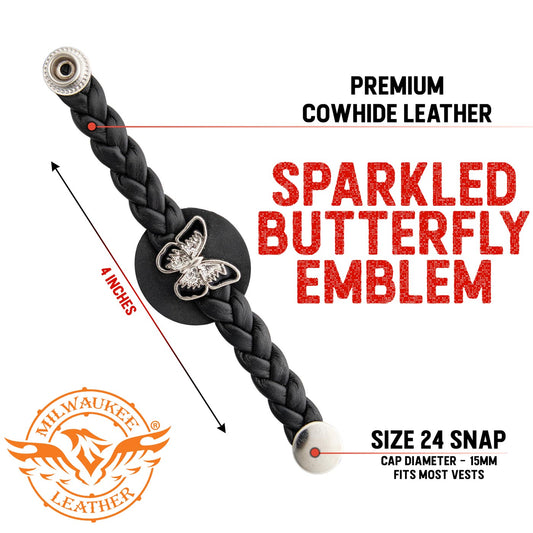 Milwaukee Leather Spark Medallion Vest Extender Genuine Leather Braided Strap 6.5" Extension 4-PCS MLA6068SET