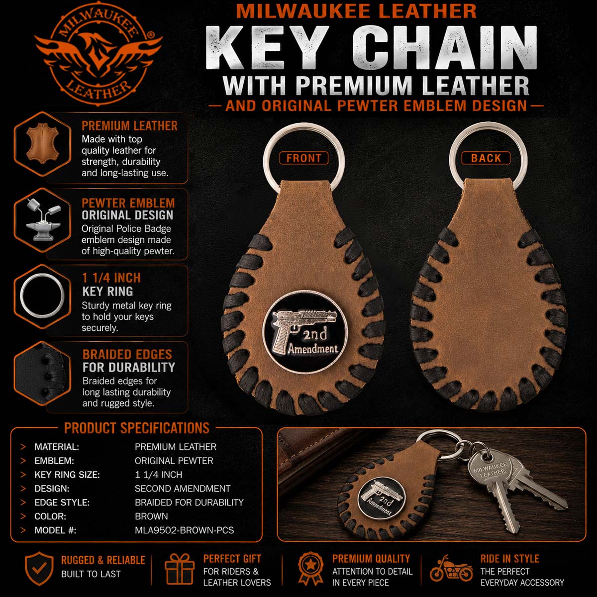 Milwaukee Leather Brown Key Chain MLA9502