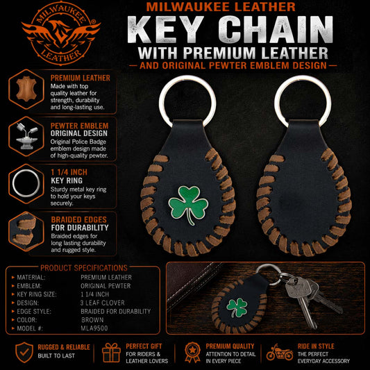 Milwaukee Leather Key Chain with Leather Original Pewter Emblem