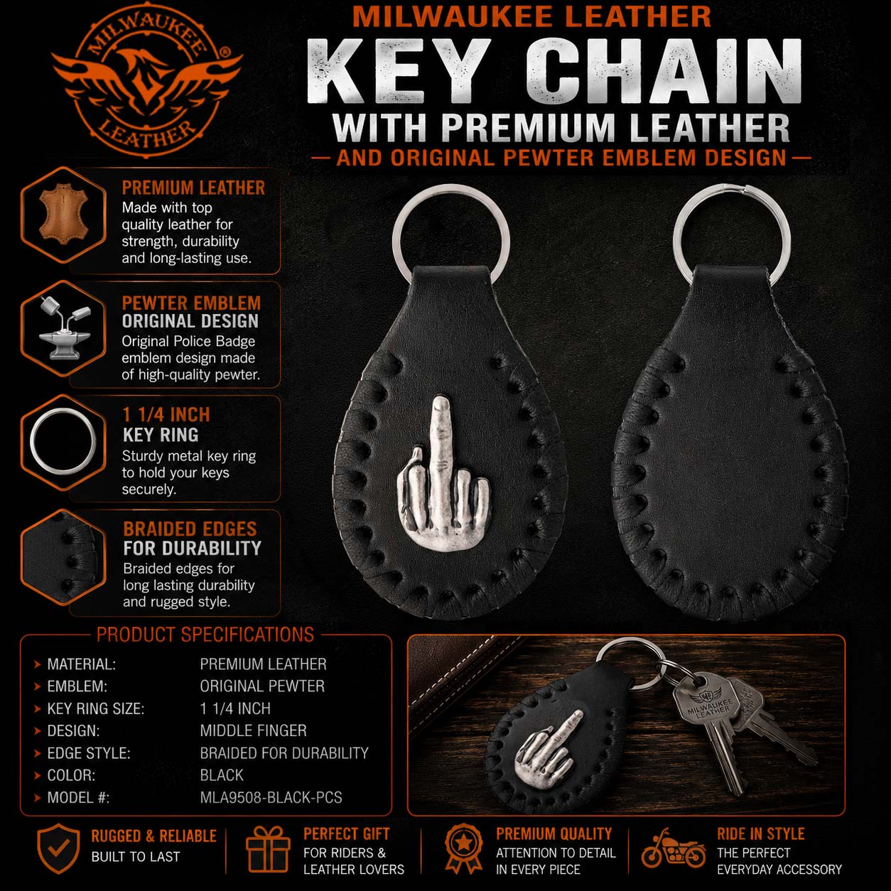 Milwaukee Leather Black Key Chain MLA9508