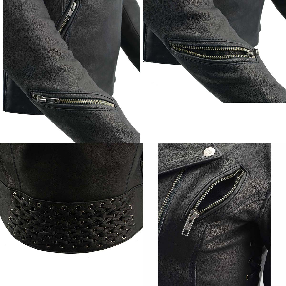 Milwaukee Leather MLL2525 Women's Black Leather Lightweight Lace to Lace Jacket