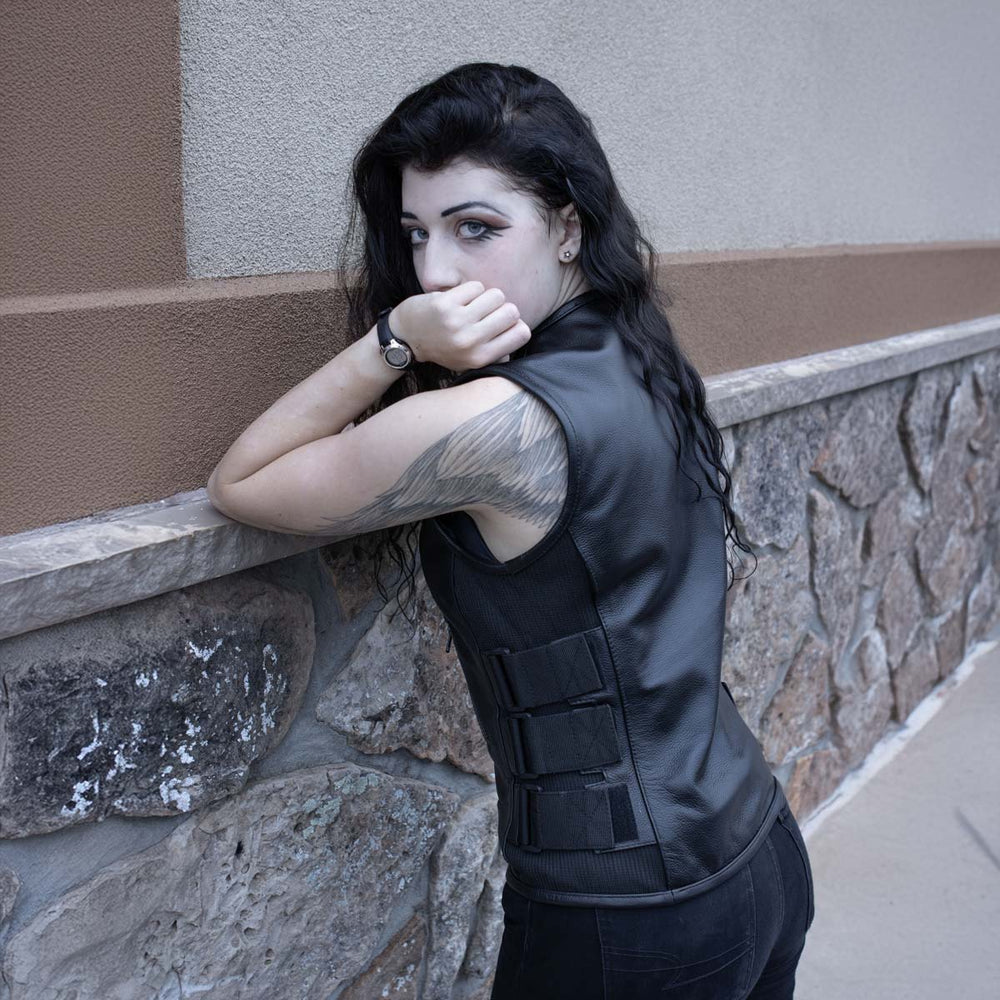 Milwaukee Leather MLL4501 Women's Tactical Swat Style Rider Leather Vest w/ Single Panel Back for Club Patches