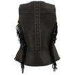 Milwaukee Leather MLL4565 Women's Black Fringed Leather Rivet Detail Side Buckle and Zipper Motorcycle Rider Vest
