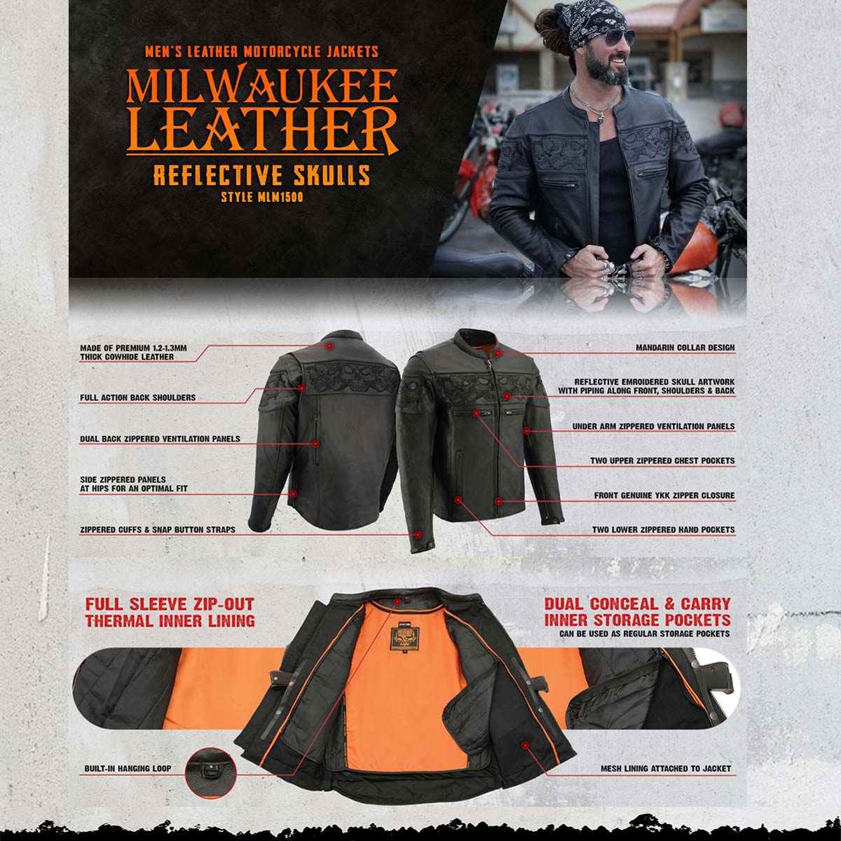 Milwaukee Leather MLM1500 Men's Crossover Black Leather Scooter