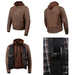 Milwaukee Leather MLM1518 Men's 'Scoundrel' Vintage Crazy Horse Brown Leather Jacket w/ Removable Hoodie