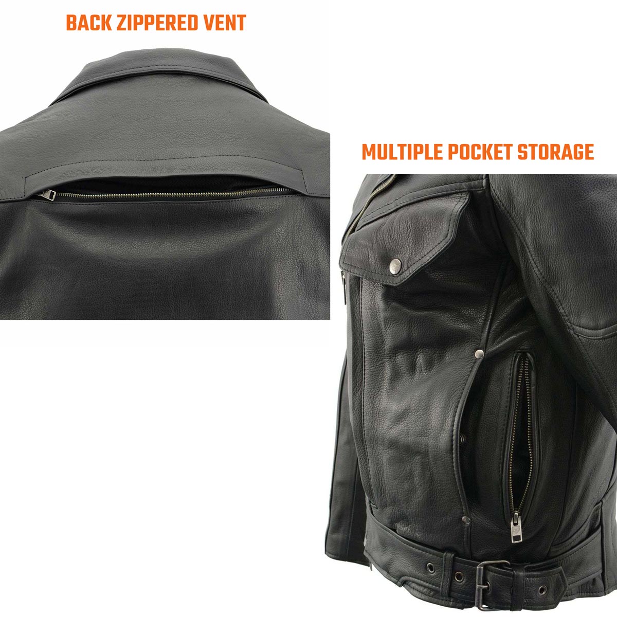 Milwaukee Leather MLM1570 Men’s Black Premium Cowhide Leather Utility Pocket Motorcycle Jacket