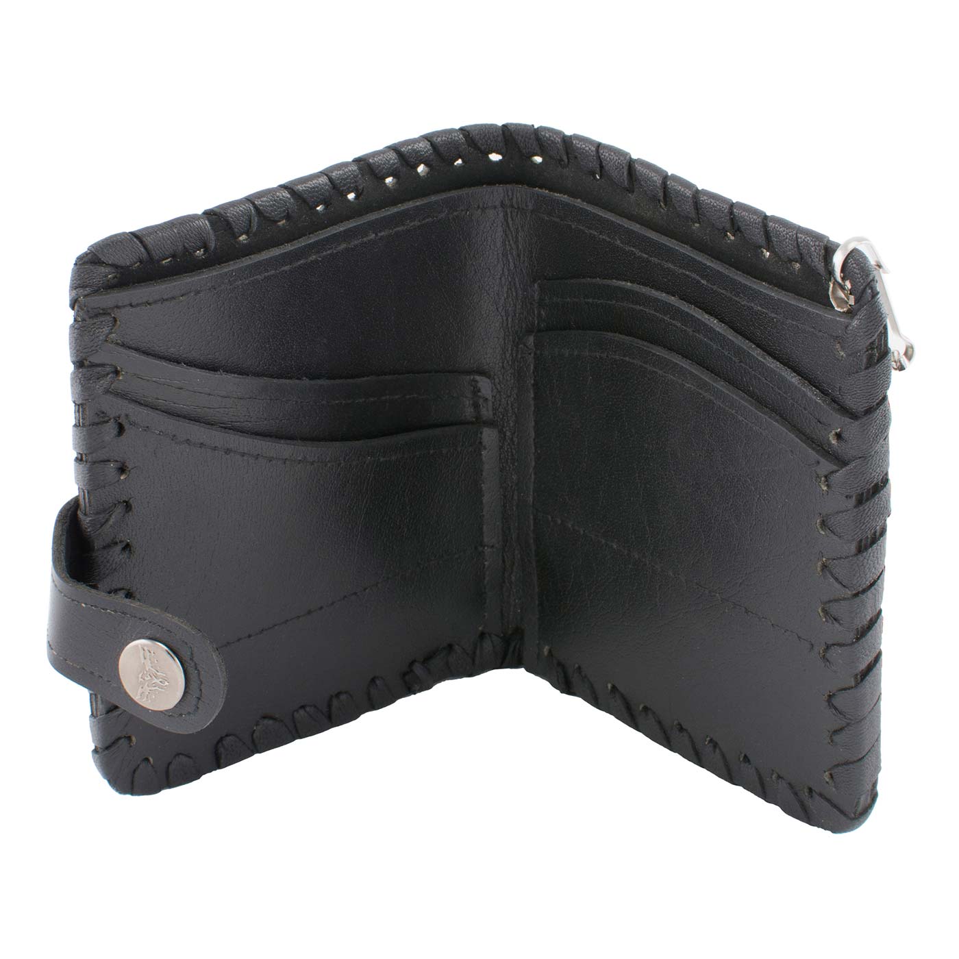 Milwaukee Leather MLW7800 Men's Black 5" Leather Flying Eagle Braided Bi-Fold Wallet w/ Anti-Theft Stainless Steel Chain