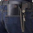 Milwaukee Leather MLW7825 Men's 6” Black Leather Bi-Fold Biker Wallet w/ Anti-Theft Stainless Steel Chain and Iron Cross Emblems