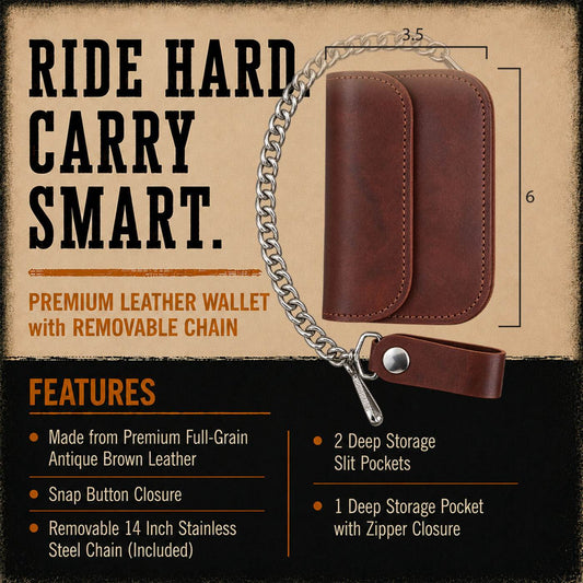 Milwaukee Leather Antique Brown Leather Biker Flap Chain Wallet, MLW7846