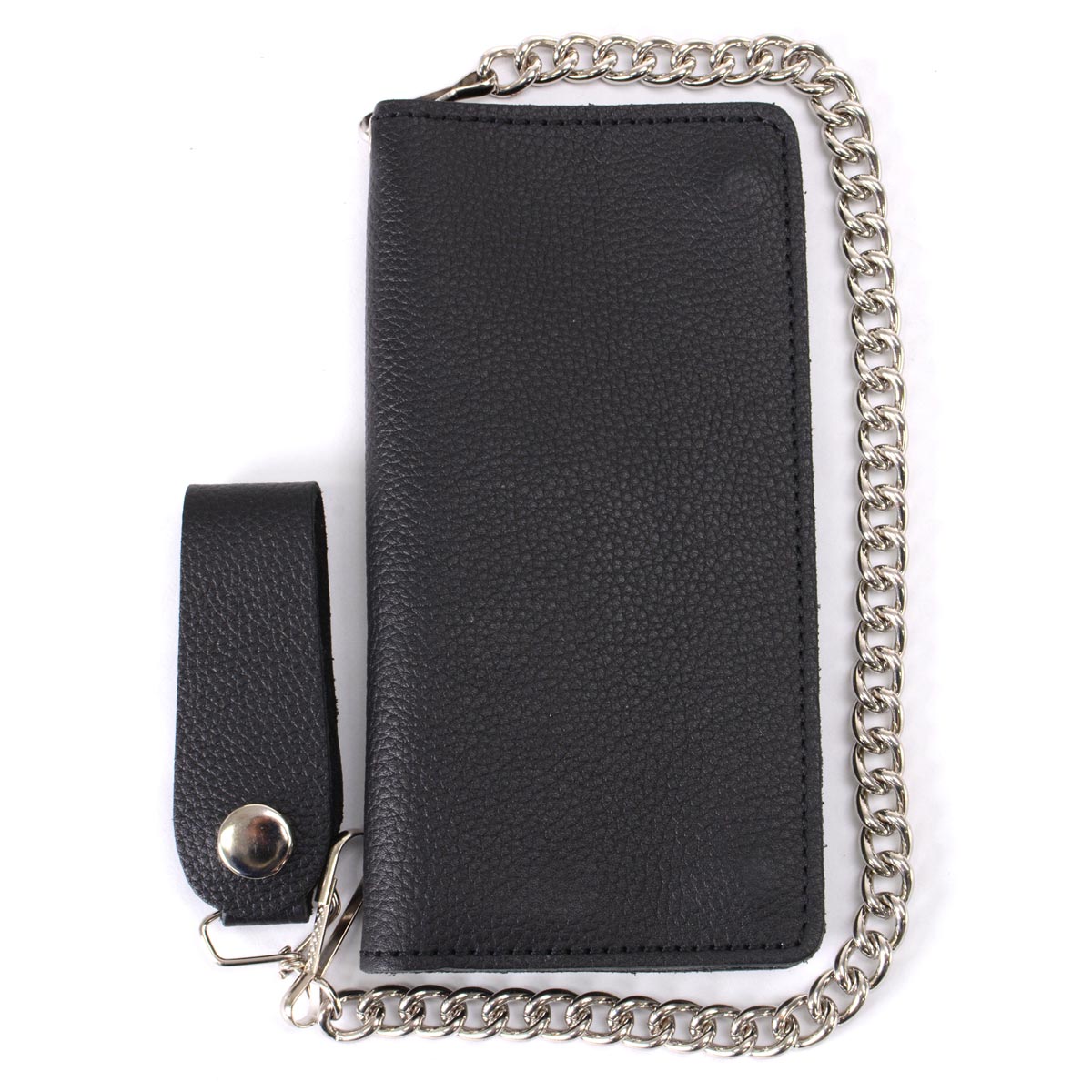 Milwaukee Leather MLW7870 Men's 7" Black Premium Leather Bi-Fold Wallet w/ Anti-Theft Stainless Steel Chain