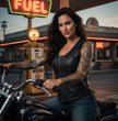 Milwaukee Motorcycle Clothing Co. Women's Rave Black Premium Leather Deep Neck Side Lace Vest MMC40000