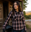 Milwaukee Leather MPL2604 Women’s Ember Flannel Biker Shirt - CE Approved Armor - Reinforced w/ Aramid Fiber