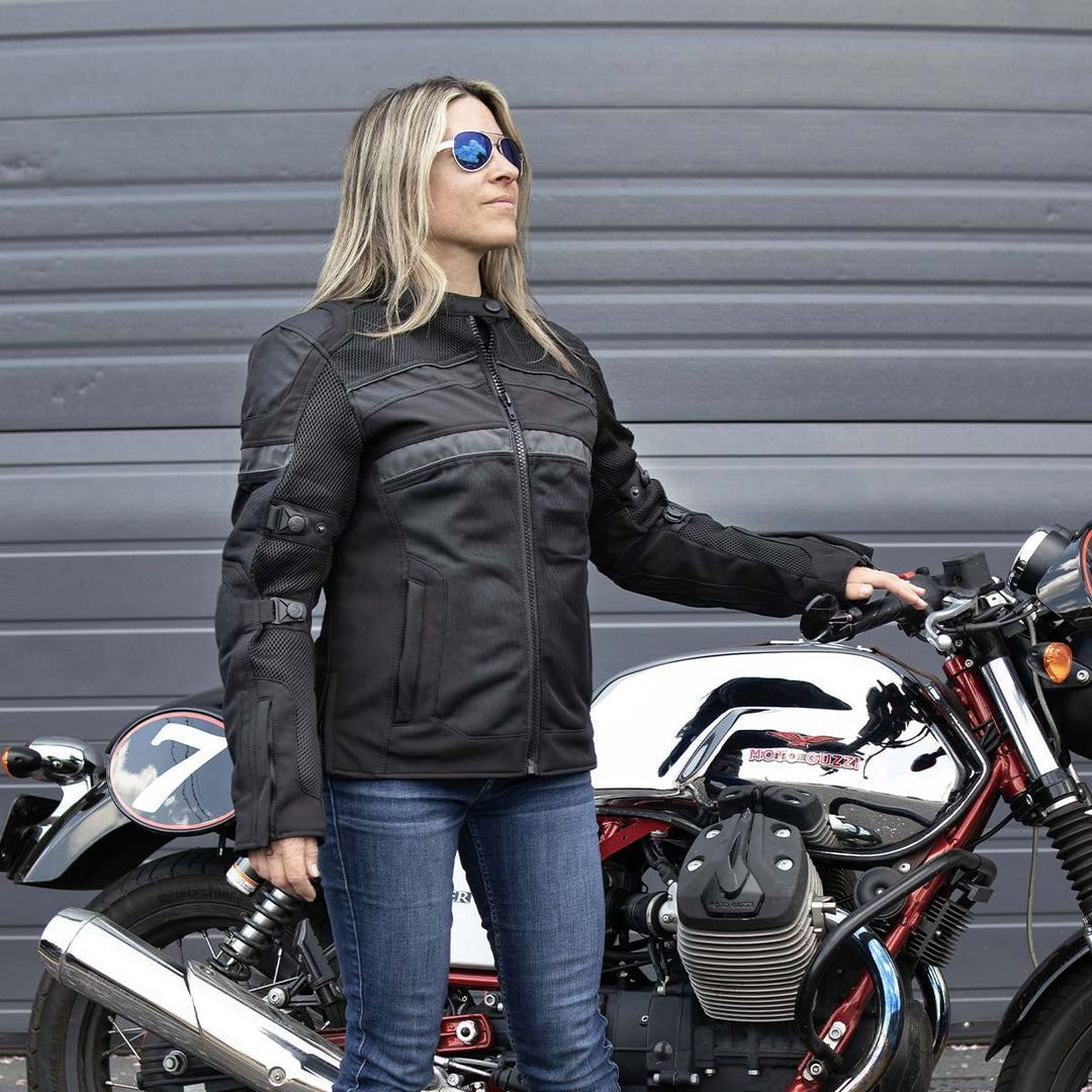 Milwaukee Leather MPL2775 Black Armored Textile Motorcycle Jacket for Women - All Season Jacket w/ Removable Liner