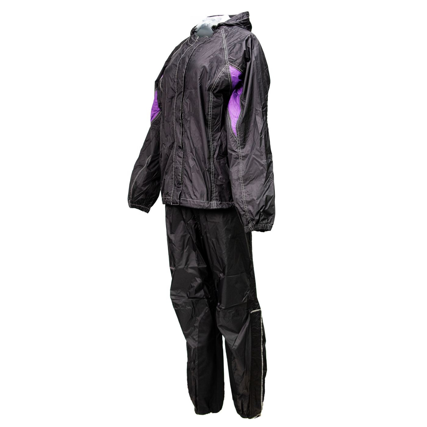 Milwaukee Leather MPL9607 Women's Black and Purple Water Resistant Rain Suit w/ Reflective Material and Hoodie