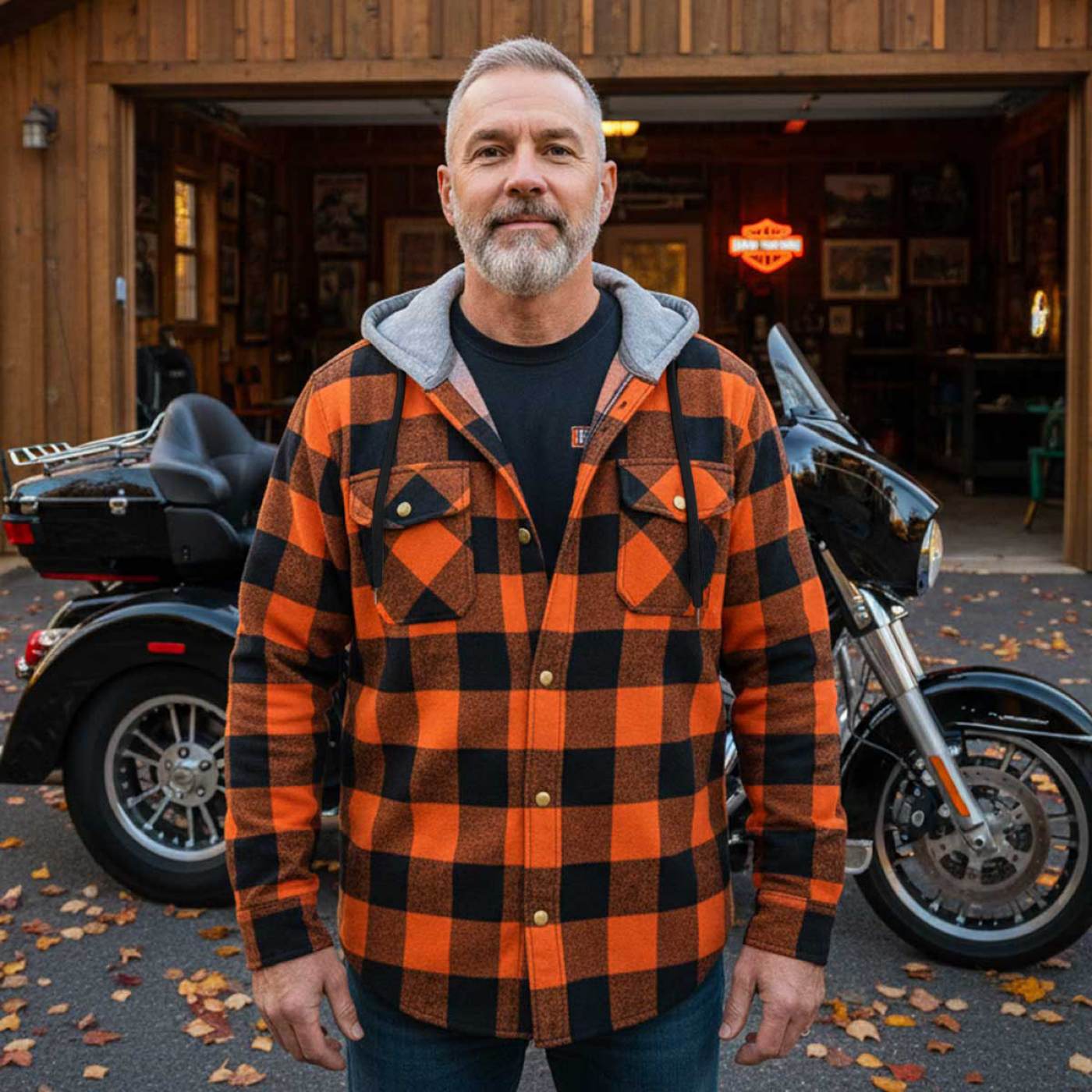 Milwaukee Leather Men's Titans Orange & Black Plaid Hooded Riding