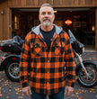 Milwaukee Leather Men’s Titans Orange & Black Plaid Hooded Riding Shirt w/ CE Armor & Aramid Fiber Panels - MPM1642