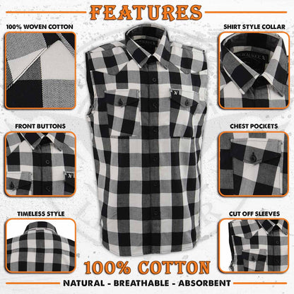 Milwaukee Leather MPM1647 Men’s Classic Black and White Button-Down Flannel Cut Off Sleeveless Casual Shirt