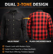 Milwaukee Leather Men’s Two-Tone CE Armored Flannel - Solid Front / Plaid Back - Reinforced w/ Aramid Fibers - MPM1671