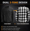 Milwaukee Leather Men’s Two-Tone CE Armored Flannel - Solid Front / Plaid Back - Reinforced w/ Aramid Fibers - MPM1672