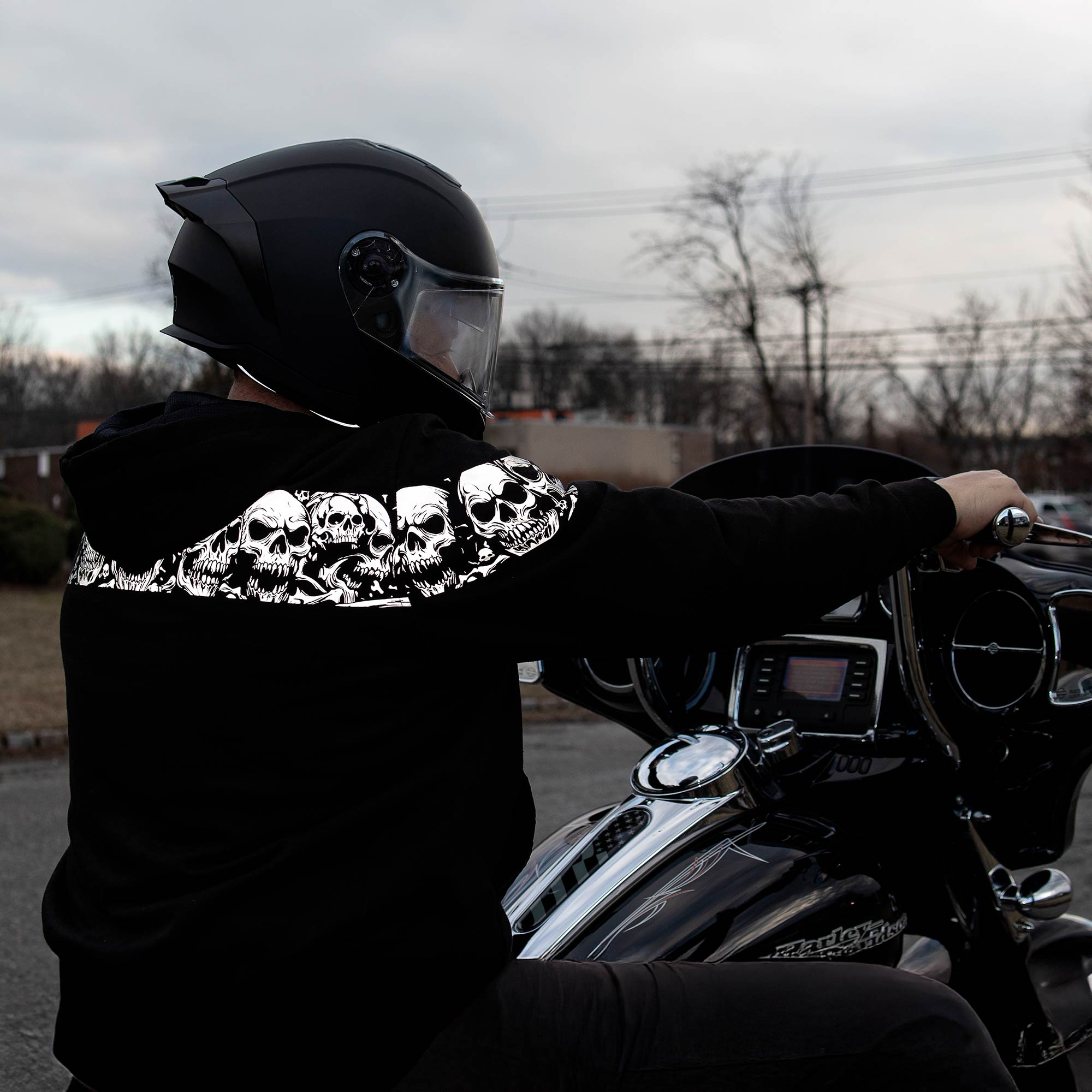MMCC Men's Bare Bones Hoodie – Reflective Skull Graphics Front