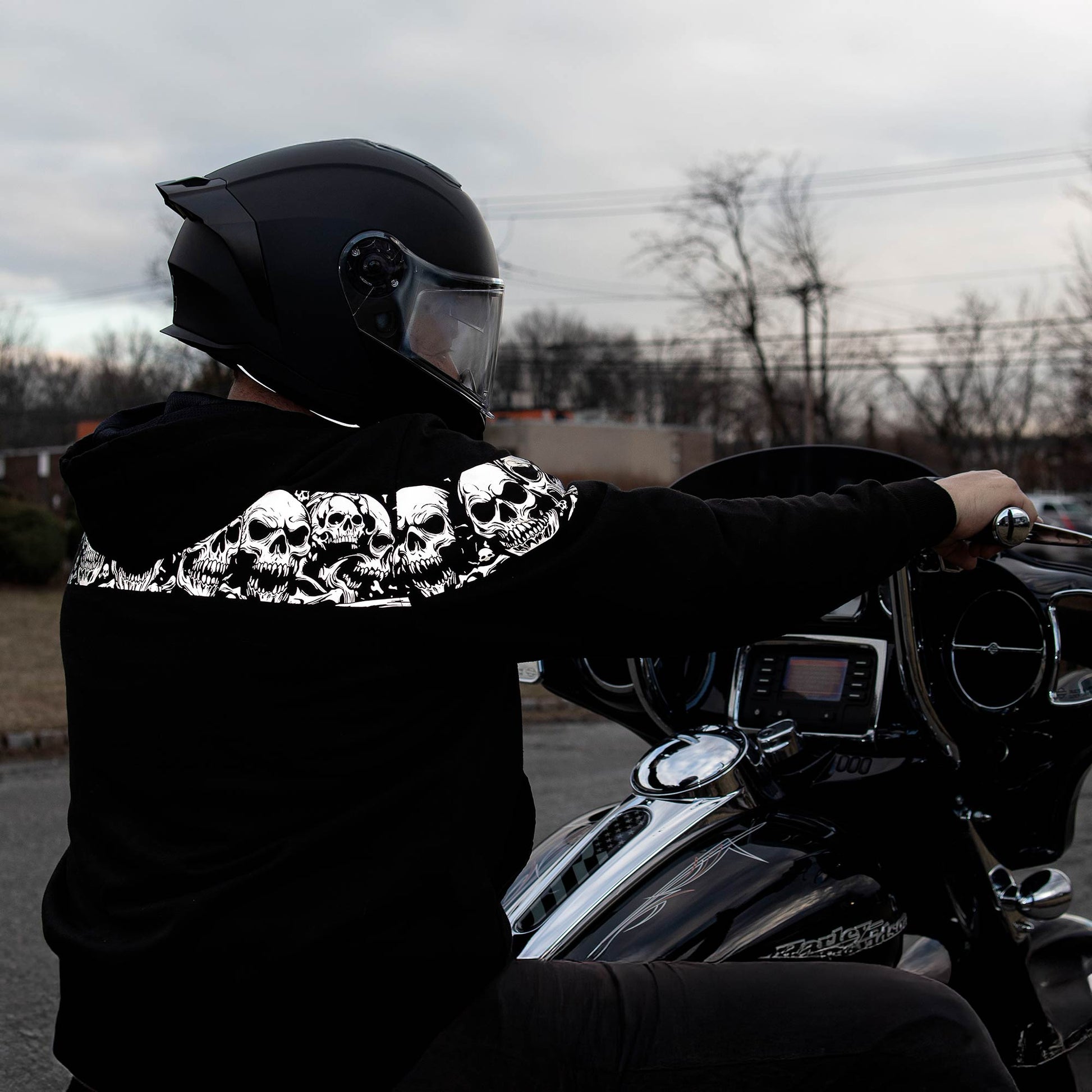 bike helmet life jacket MMCC Men’s Bare Bones Hoodie – Reflective Skull Graphics Front & Back, Full Zip, 100 % Cotton - MPM1681