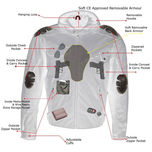 Milwaukee Leather Men's Flight 1300D Nylon Motorcycle Jacket with CE Armor and Removable Hoodie - MPM17017