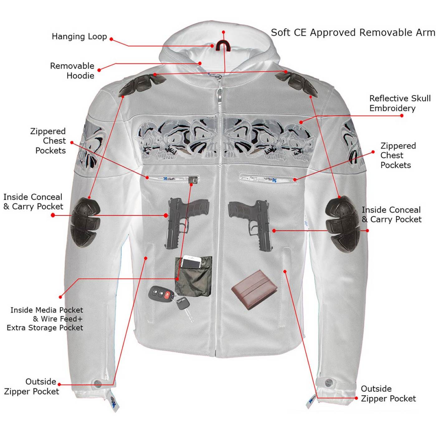 Milwaukee Leather Men's Vengeance Black Armored Textile Motorcycle Jacket with Skull Embroidery - MPM17019