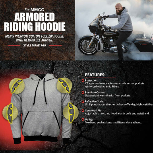Milwaukee Leather Men's Streetguard Riding Hoodie - Aramid Reinforced with CE Shoulder and Elbow Armor
