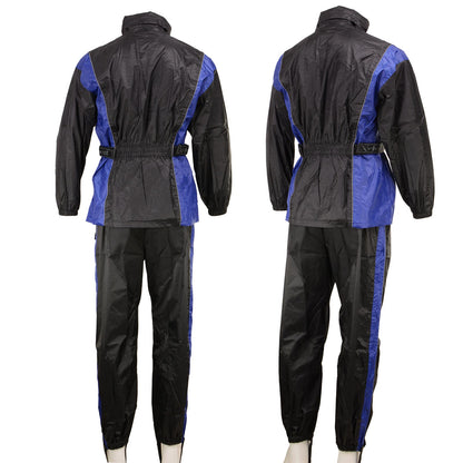 Xelement RN4768 Men's Black and Blue 2-Piece Motorcycle Rain Suit with Boot Strap