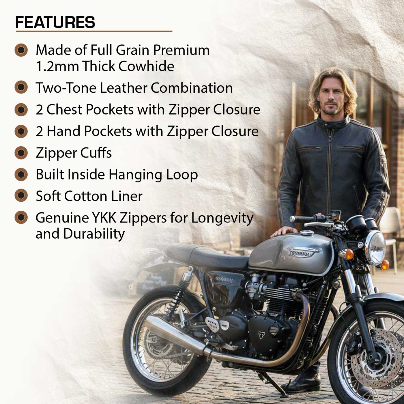 Milwaukee Leather Men’s Copperline Black Leather Moto Café Racer Jacket, Stand Collar, 6 Pockets - SFM1816