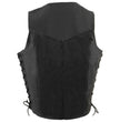 Milwaukee Leather SH1315Tall Men's Classic Black Leather V-Neck Side Lace Motorcycle Rider Vest w/ Snap Closure