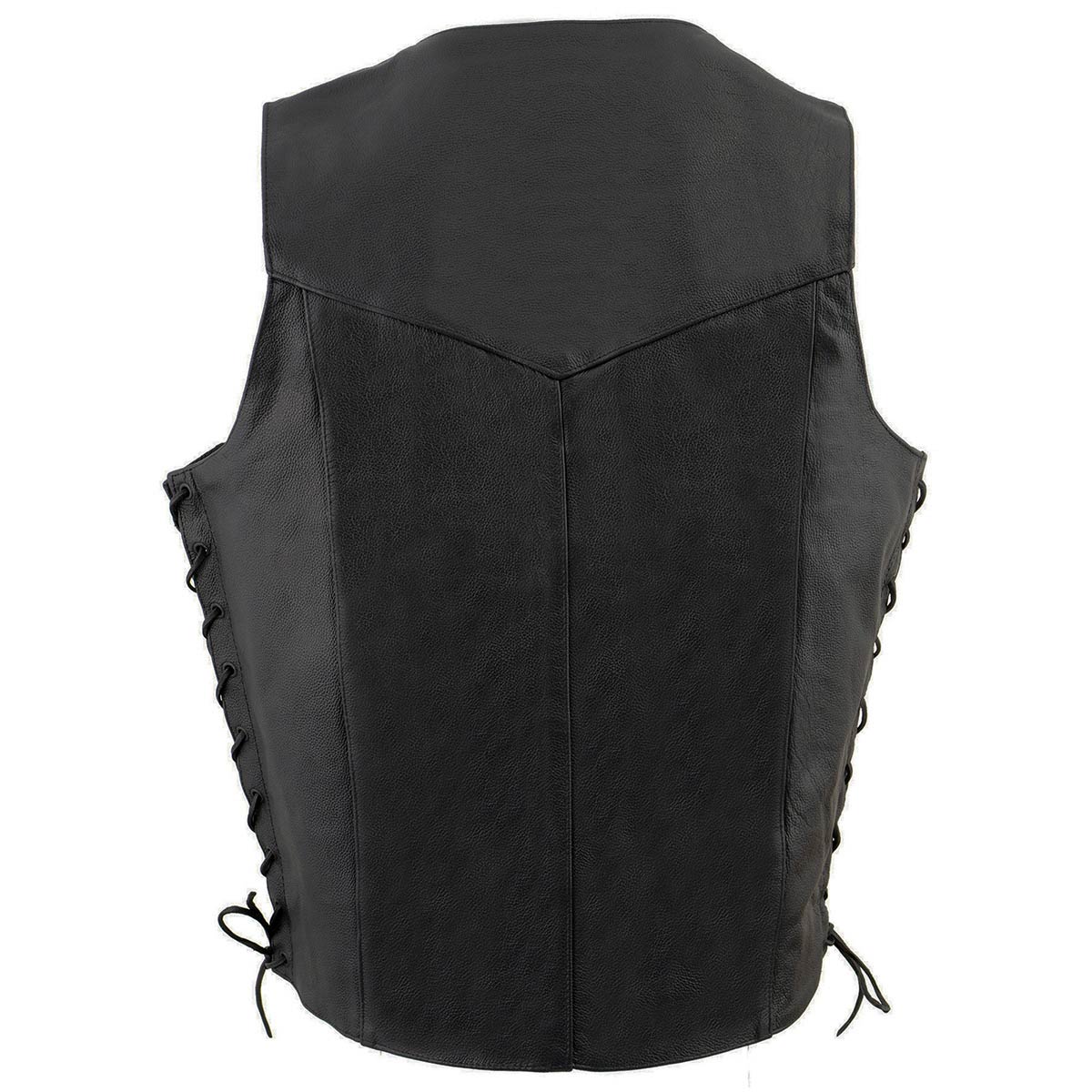 Milwaukee Leather SH1315Tall Men's Classic Black Leather V-Neck Side Lace Motorcycle Rider Vest w/ Snap Closure