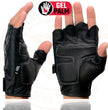 Milwaukee Leather SH198 Men's Black Leather Gel Padded Palm Fingerless Motorcycle Gloves w/ Flame Embroidery
