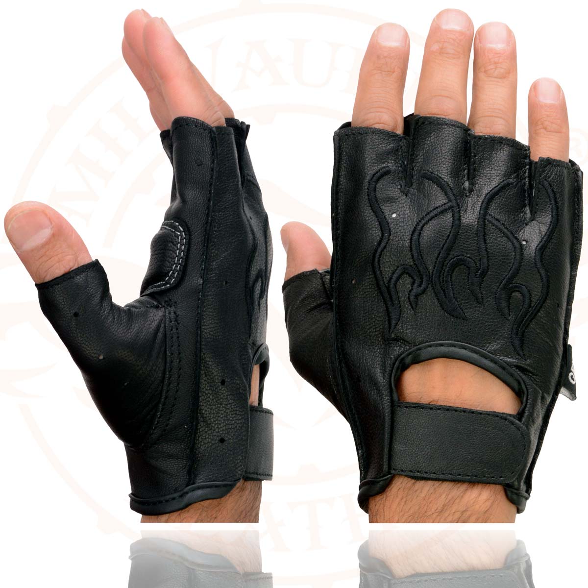 Milwaukee Leather SH198 Men's Black Leather Gel Padded Palm