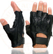 Milwaukee Leather SH198 Men's Black Leather Gel Padded Palm Fingerless Motorcycle Gloves w/ Flame Embroidery