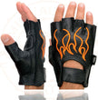 Milwaukee Leather SH198 Men's Black Leather Gel Padded Palm Fingerless Motorcycle Gloves w/ Orange Flame Embroidery