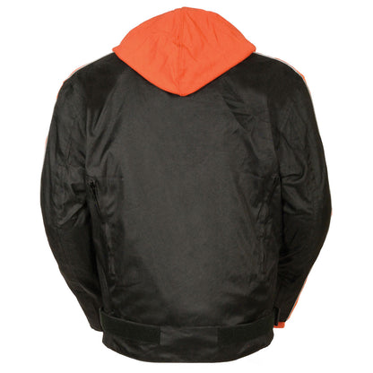 NexGen SH2035 Men's Black and Orange Nylon Racer Jacket with Hoodie