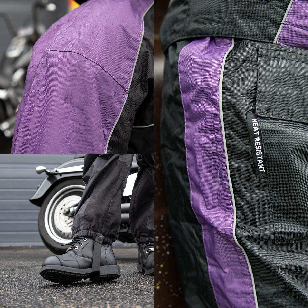 NexGen SH2222 Women's Purple and Black Oxford Water Proof Motorcycle Rain Suit