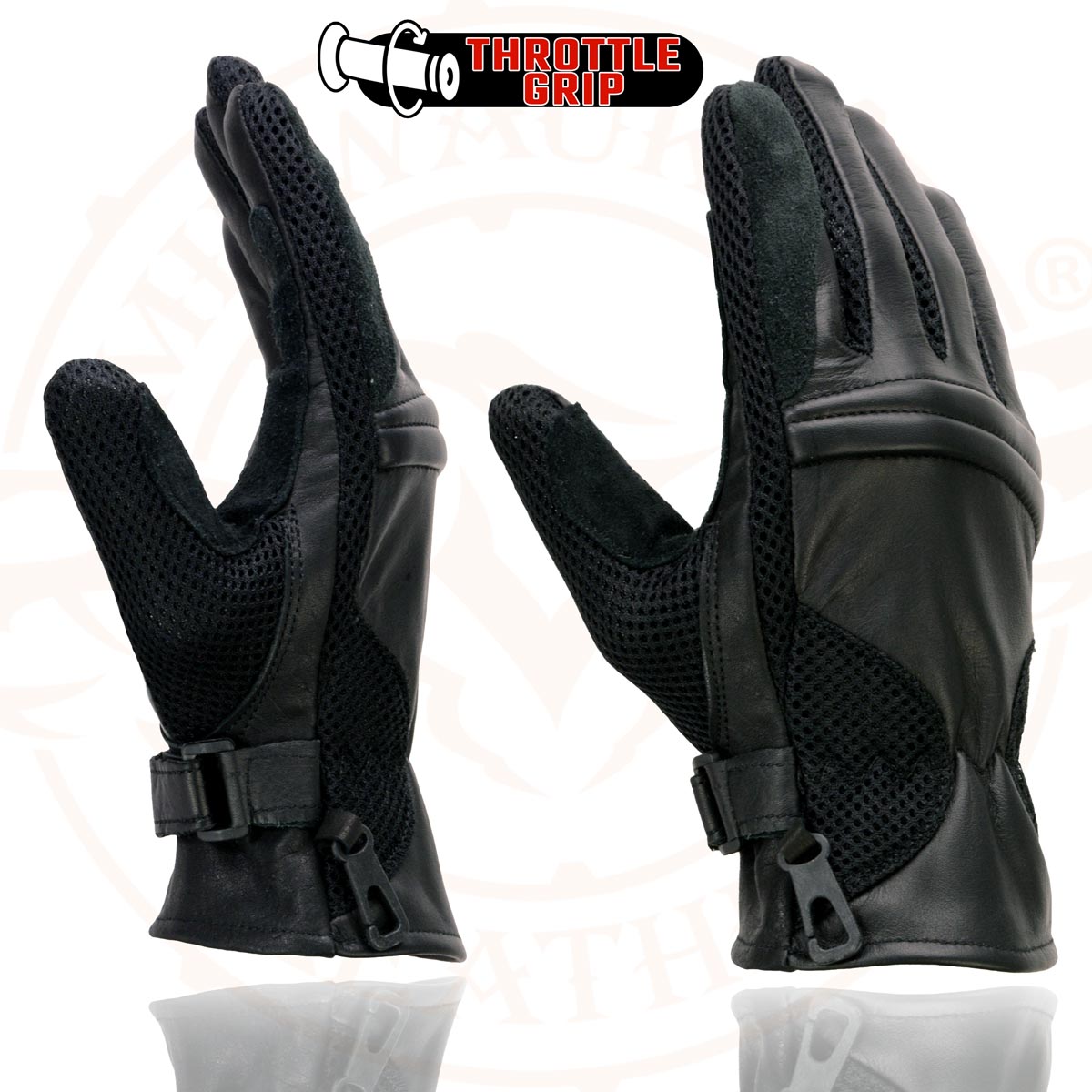 Milwaukee Leather SH296 Men's Black Leather Mesh Racing Motorcycle Hand Gloves W/ Padded Knuckle