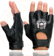 Milwaukee Leather SH351 Men's 'Flaming Skull' Black Leather Fingerless Gloves
