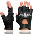 Milwaukee Leather SH353 Men's Black Leather Gel Padded Palm Fingerless Motorcycle Hand Gloves W/ ‘Embroidered Skull & Bones’
