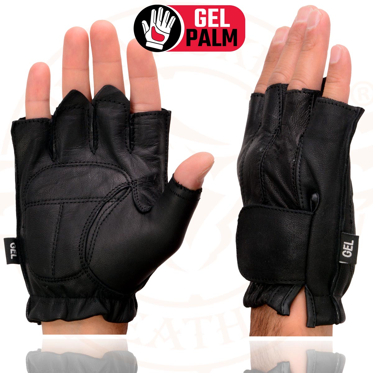 Milwaukee Leather SH442 Men's Black Leather Gel Padded Palm Fingerless Motorcycle Hand Gloves W/ Soft ‘Genuine Leather’