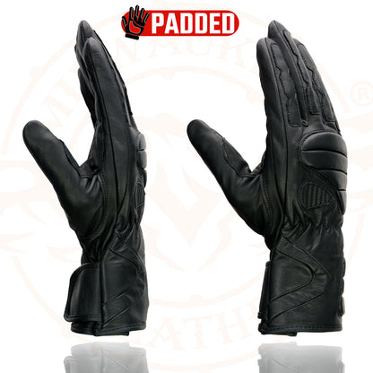 Milwaukee Leather SH451 Men's Black Leather Gauntlet Racing Motorcycle Hand Gloves with Wrist and Knuckle Padding Protection