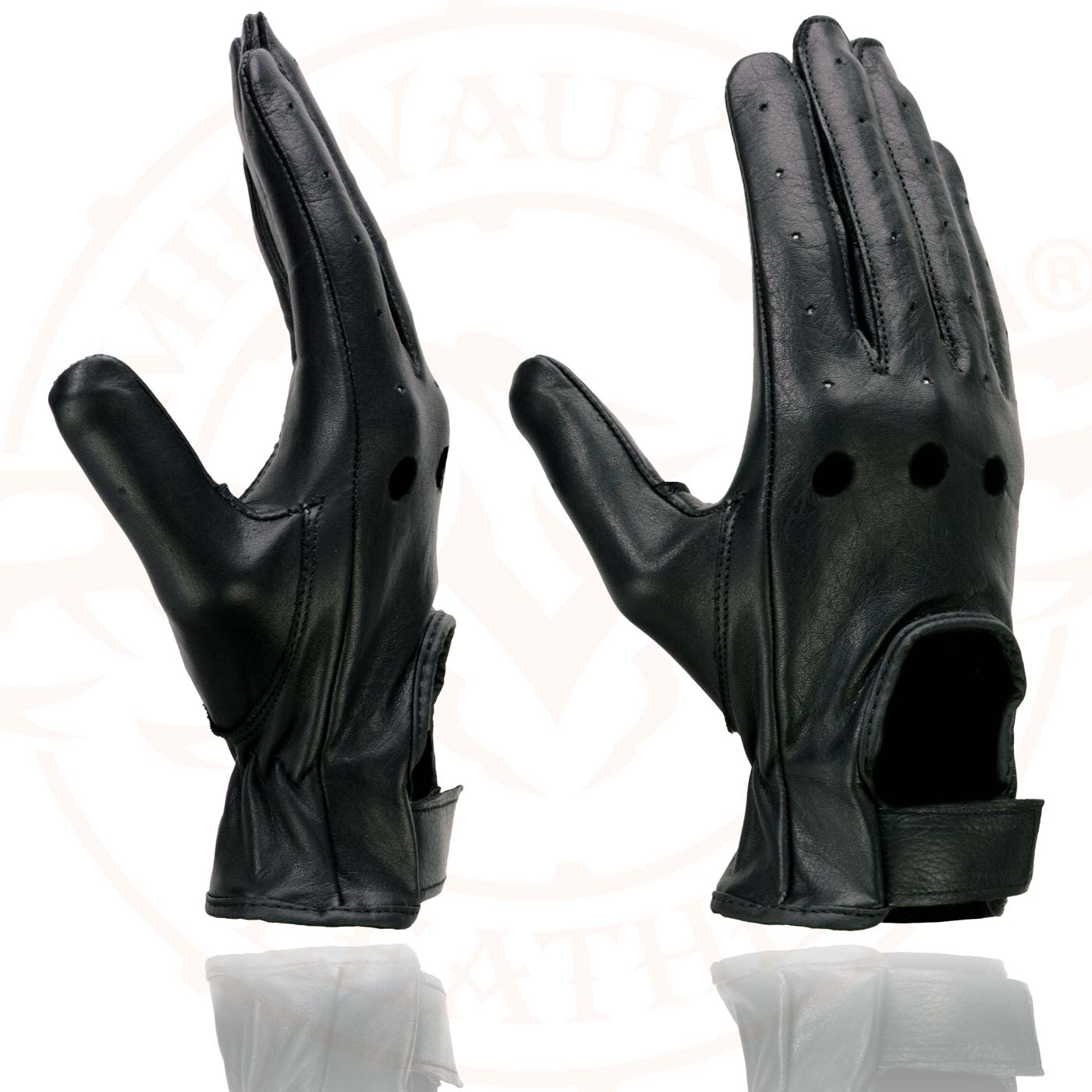 Milwaukee Leather SH721 Women's Black Perforated Leather Full Finger Motorcycle Hand Gloves W/ Breathable ‘Open Knuckle’