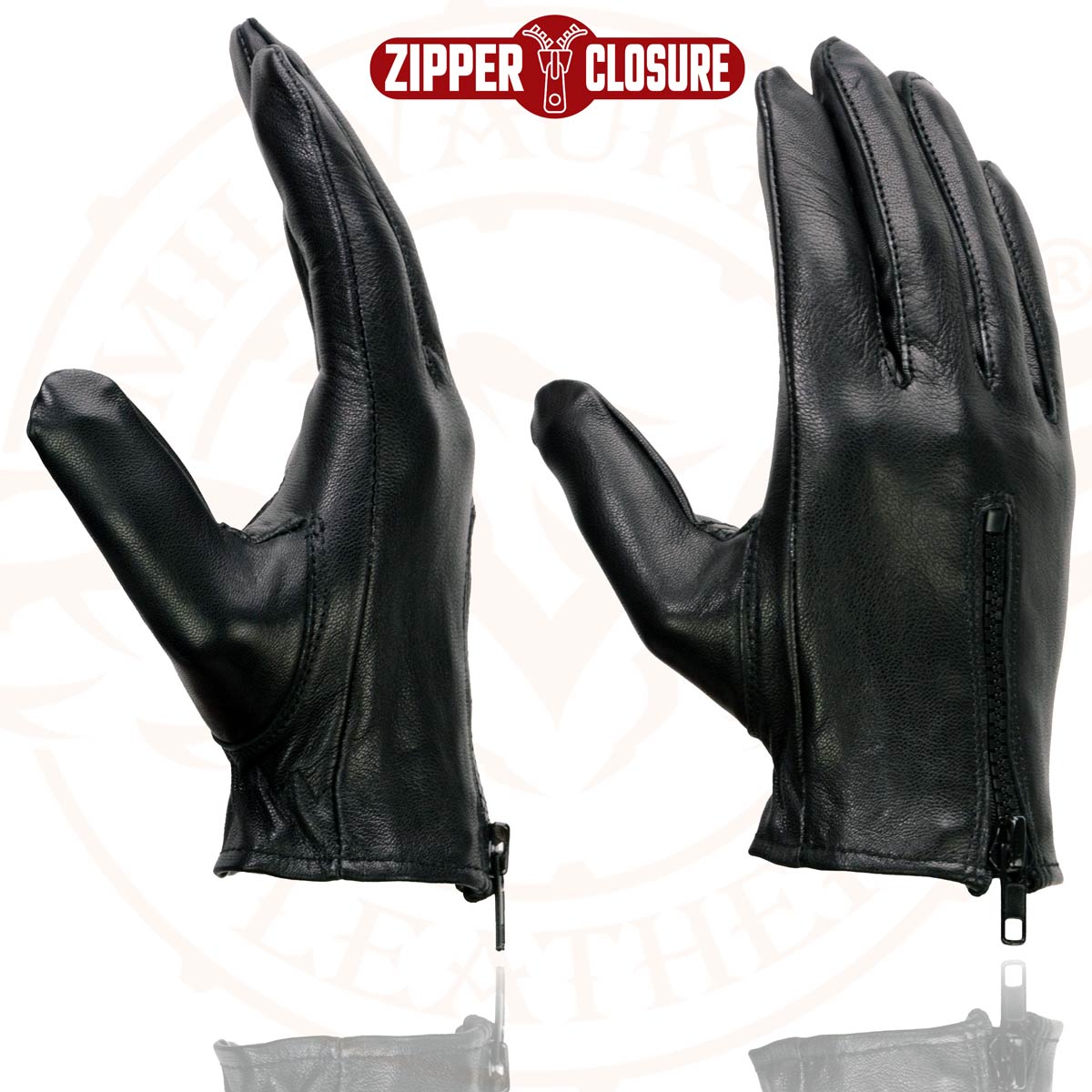 Milwaukee Leather SH722 Women's Black Unlined Leather Lightweight Motorcycle Hand Gloves W/ Wrist Zipper Closure