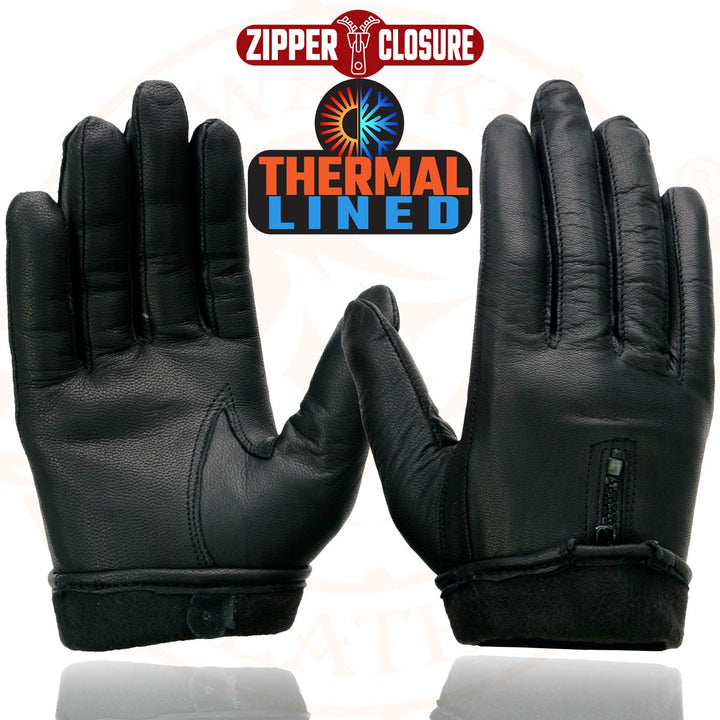 Milwaukee Leather SH728 Women’s Classic Black Leather Motorcycle Gloves with Zipper Closure