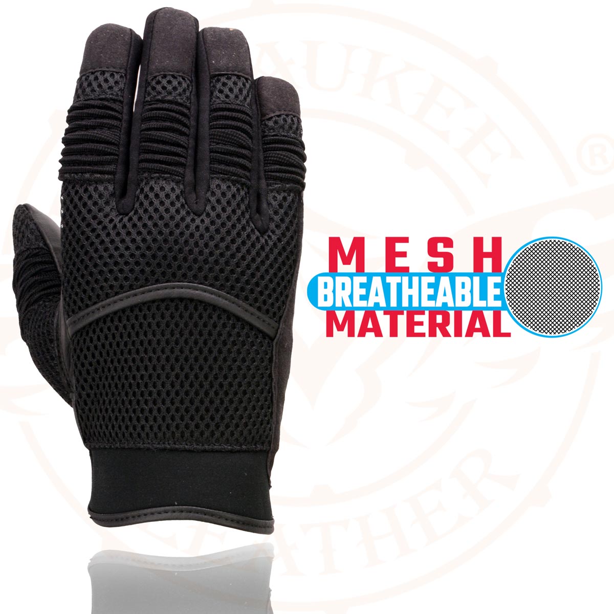 Milwaukee Leather SH791 Men's Black Leather and Black Mesh Combo Racing Motorcycle Hand Gloves W/ Elasticized Fingers