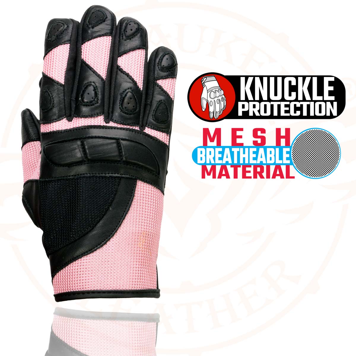 Milwaukee Leather SH802 Women's Black and Pink Leather with Mesh Racing Gloves